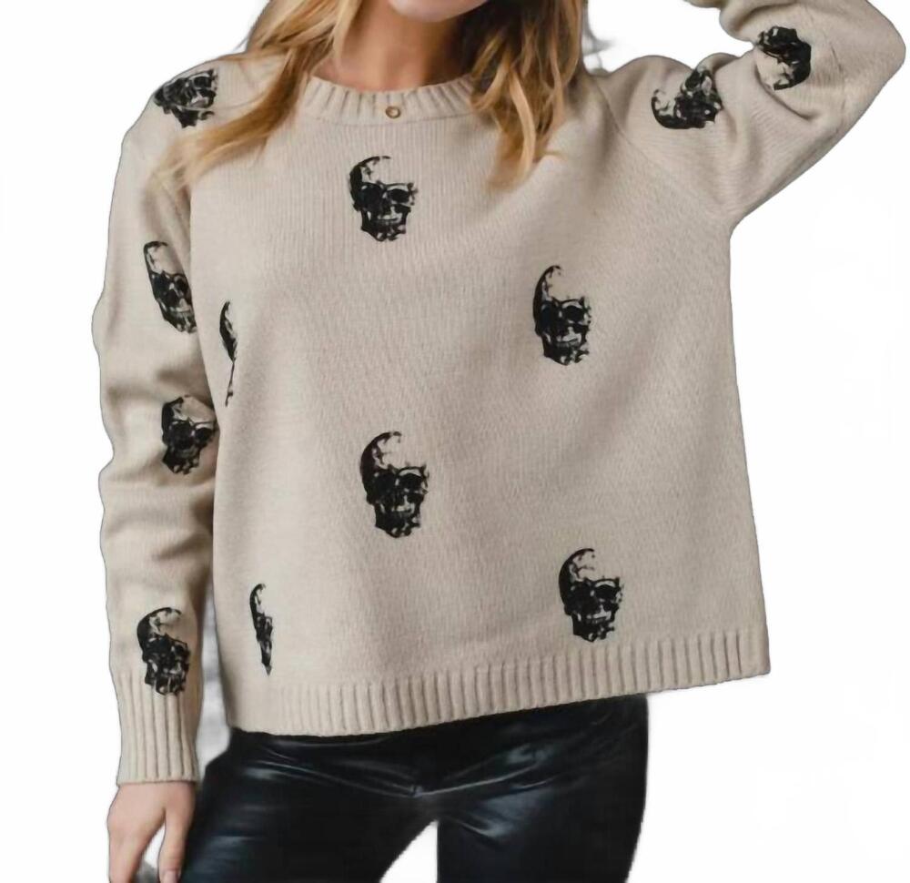 NEW PANACHE nora knit skulls sweater top in tan